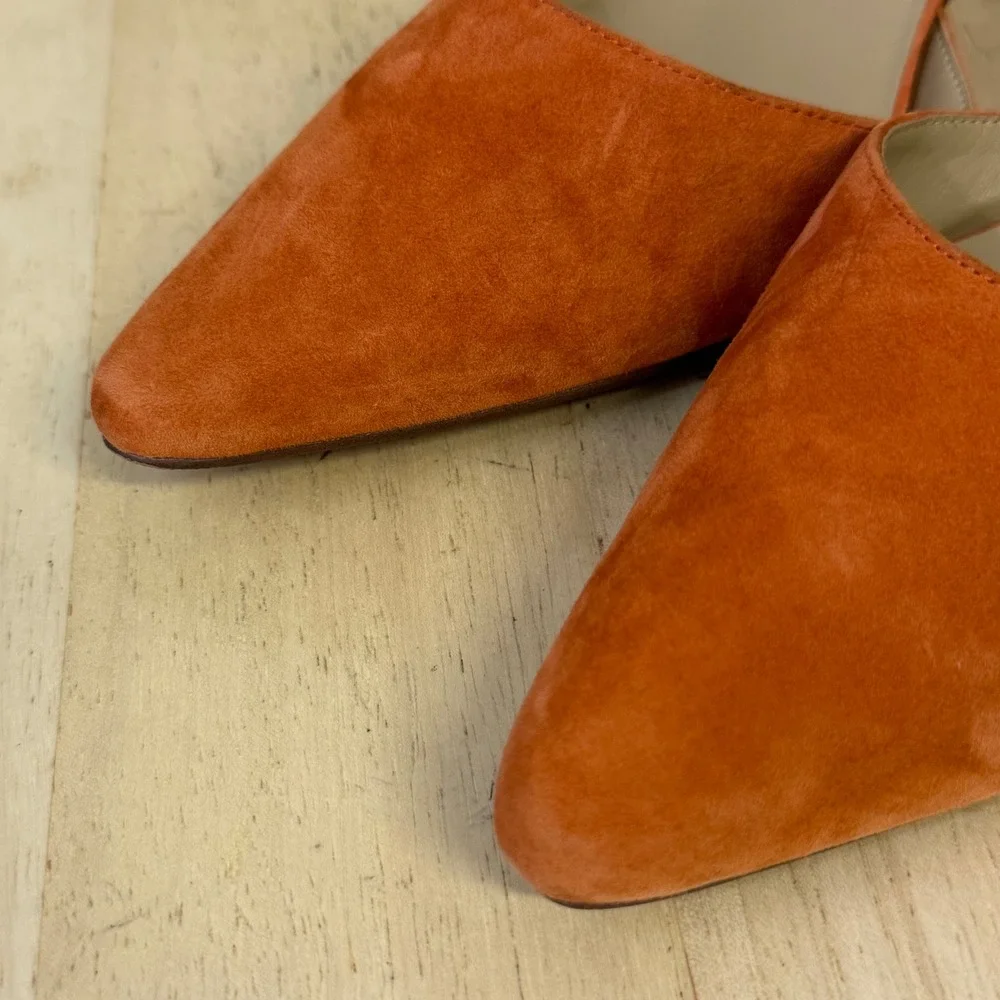 Ann Taylor Orange Suede d'Orsay Kitten Heel Pointed Toe Pumps Size 9.5M
